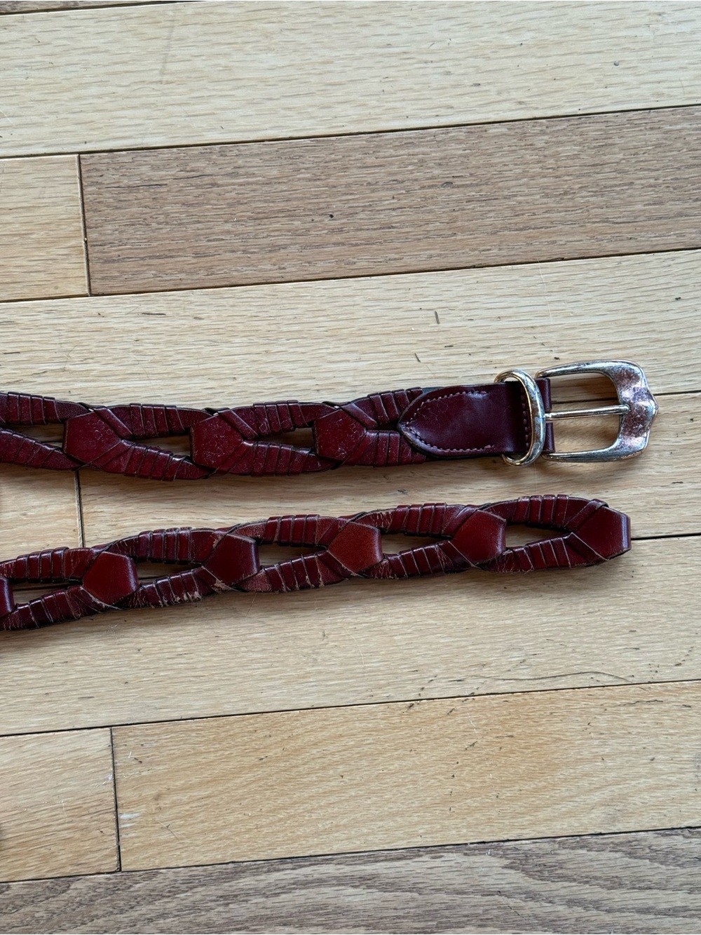 Braided Leather Waist Belt - Burgundy
